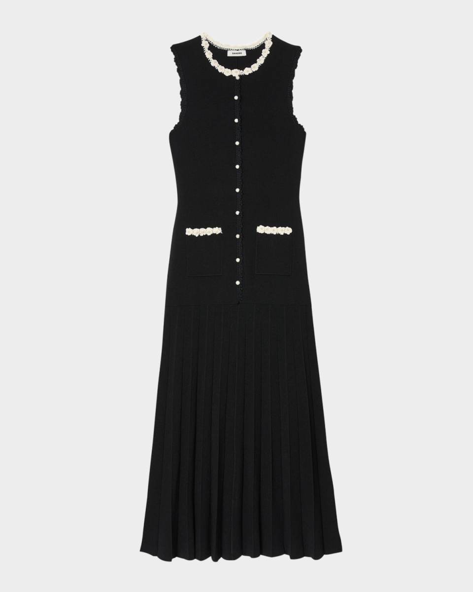 Blossom Crochet-Trim Stretch Knit Maxi Dress